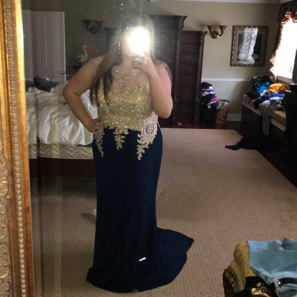 Gold Leaf/Navy Prom Dress